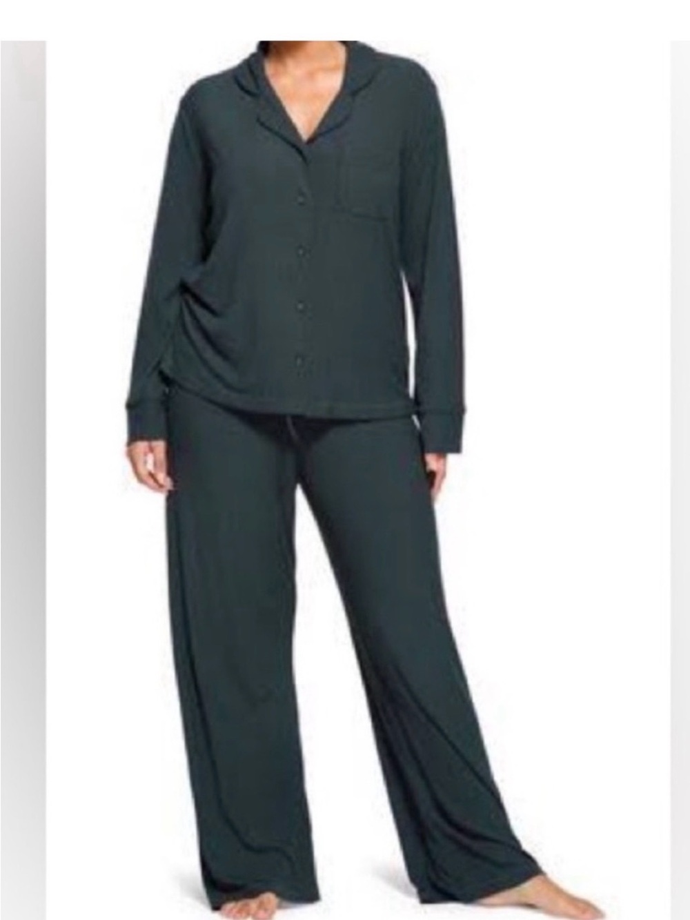 SKIMS RIB Long-Sleeve Button Pajama Set CYPRESS NWOT - Picture 1 of 3